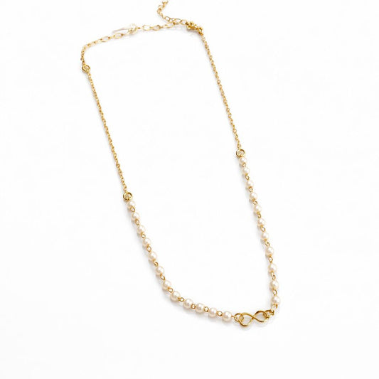 Colar Banho De Ouro Perola Infinito